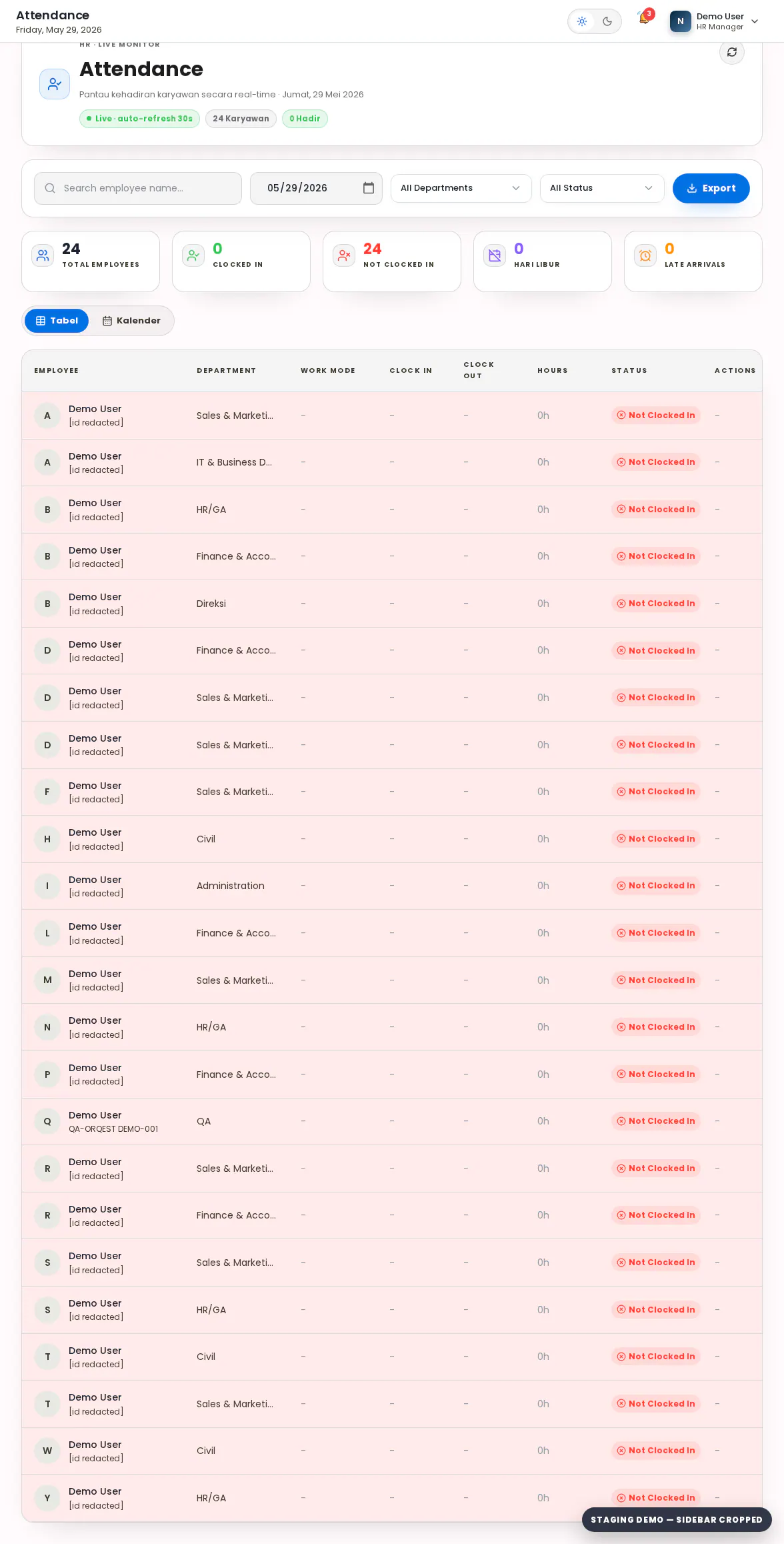 Preview kapabilitas: Monitor Absensi Seluruh Perusahaan